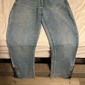 Forever 21 Light Blue Flare Jeans with Lace-Up Hem